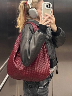 Rivina Bahes Kadın Örgülü Deri Büyük Boy Tote Model El Kol ve Omuz Çantası