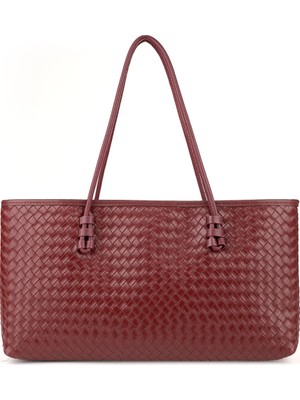 Rivina Mure Kadın Uzun Tote Model Fermuarlı Örgülü Deri El Kol ve Omuz Çantası