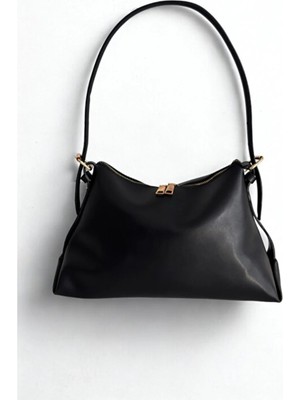 Rivina Marlin Tek Saplı Çift Fermuarlı El Kol ve Omuz Çantası Siyah