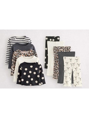 Next Baby Beyaz Siyah Uzun Kollu 5'li Alt Üst Takım