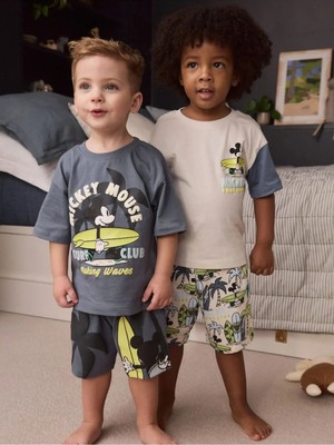 Next Baby Pamuklu Kısa Kollu Gri Ekru Baskılı 2'li Alt Üst Takım