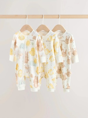 Next Baby %100 Organik Pamuklu Sarı Bahar/tavşan Temalı Çift Fermuarlı 3 Lü Uyku Tulumu Set ALYW51093