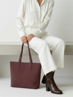 Rivina Lune Kadın Nubuk Su Geçirmez Büyük Boy Geniş Hacimli El ve Omuz Çantası Bordo