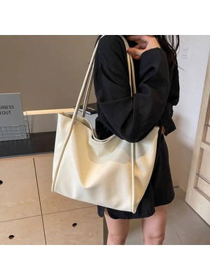 Rivina Krem Kadın Günlük El ve Omuz Çantası – Roney Sade Model Büyük Boy