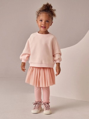Next Baby Pamuklu Pembe Uzun Kollu Sweatshirt Tütü Etek Tayt 3'lü Alt Üst Takım