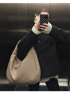 Rivina Bahes Kadın Örgülü Deri Büyük Boy Tote Model El Kol ve Omuz Çantası