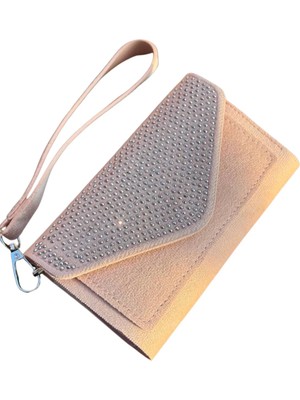 Rivina Kadın Zarf Model Taş Işlemeli Süet Kadın Cüzdan - Askılı