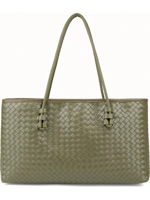 Rivina Mure Kadın Uzun Tote Model Fermuarlı Örgülü İmitasyon Deri Çanta Modern Stil