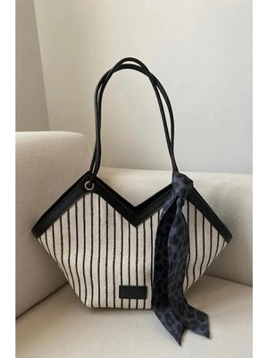 Rivina Fular Detaylı V Kesim Kanvas Kadın El & Omuz Çantası