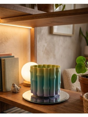 Calperia Yeşil Tonlu Dekoratif Vazo Modern Tasarım Salon Ofis Masa Üstü Aksesuar - Lisinya