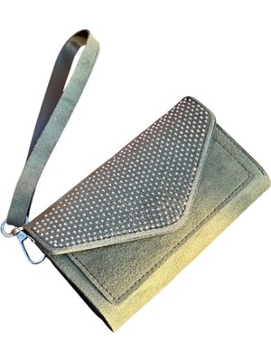 Rivina Kadın Zarf Model Taş Işlemeli Süet Kadın Cüzdan - Askılı