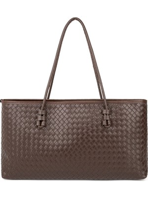 Rivina Mure Kadın Uzun Tote Model Fermuarlı Örgülü Deri El Kol ve Omuz Çantası