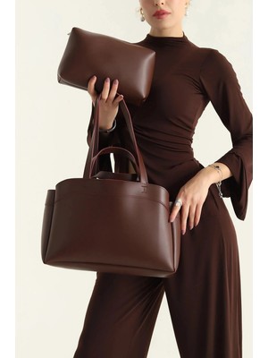 Rivina Mıknatıs Kapaklı Cüzdan Detaylı Kadın El Kol ve Omuz Çantası Bordo En: 30CM Yükseklik: 22CM