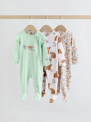 Next Baby Pamuklu Adaçayı Yeşili Çift Yönlü Fermuarlı 3'lü Tulum Set