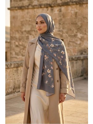 Sakura Çiçek Desenli Ipeksi Şal 70X200 cm