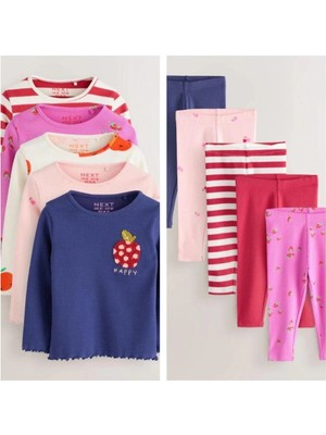 Next Baby Pamuklu Mavi/pembe Uzun Kollu Thisrt Tayt 5'li Alt Üst Takım