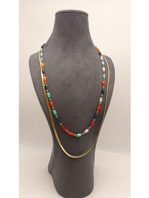 Tılsım Accesories Çelik Ikili Kolye Boncuk+Zincir
