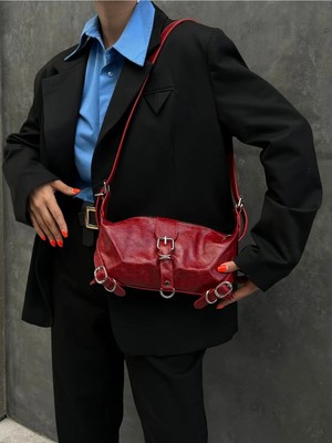 Rivina Nunda Kadın Retro-Vintage Model El Omuz ve Kol Çantası Kırmızı