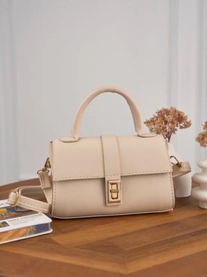Rivina Lior Kadın Mini Kilit Detaylı Çapraz Askılı El ve Omuz Çantası Krem