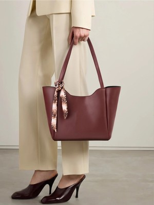 Rivina Loi Kadın Fularlı Fermuarlı Mıknatıs Kapamalı Shopper El ve Omuz Çantası Bordo