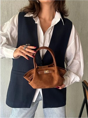 Rivina Reyl Kadın Retro Özel Kilit Aksesuarlı Kemer Tokalı Mini El ve Kol Çantası