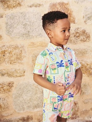 Next Baby Pamuklu Tatil Temalı Kısa Kollu Gömlek Şort Alt Üst Takım