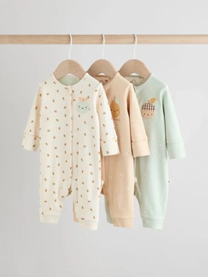 Next Baby %100 Organik Pamuklu Krem Renkli Animal Desenli Fermuarlı 3 Lü Uyku Tulumu Set ALYAW2296