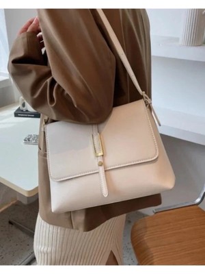 Rivina Retro Kadın Yumuşak Deri Retro Tasarım Şık Kahverengi Omuz & El Çantası