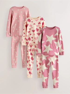 Next Baby Pamuklu Pembe Kalp Desenli Pijama 3'lü Alt Üst Takım