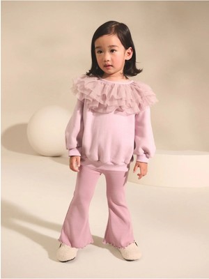 Next Baby Pamuklu Açık Pembe Volanlı Yaka Sweatshirt Alt Üst Takım