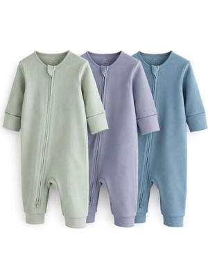 Next Baby Pamuklu Mavi Ayaksız 3'lü Tulum Set