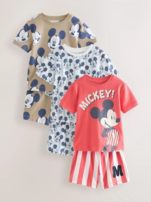 Next Baby Pamuklu Mickey Desenli Kısa Kollu 3'lü Şortlu Alt Üst Takım