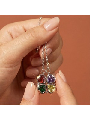 Valmont Accessories Renkli Taşlı Mıknatıslı Açılır Kapanır Paslanmaz Çelik Yonca Kolye (42+5 Cm)