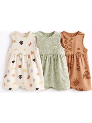 Next Baby Pamuklu Çiçek Desenli 3'lü Romper Set