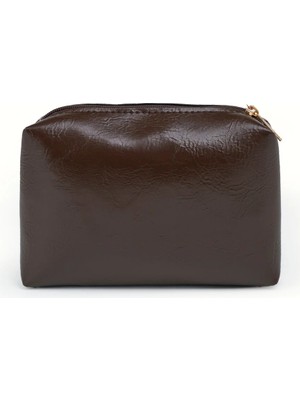 Rivina Loar Kahve Fermuarlı Suni Deri Makyaj Çantası | Günlük & Seyahat Organizer