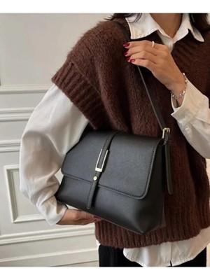 Rivina Retro Kadın Yumuşak Deri Retro Tasarım Şık Kahverengi Omuz & El Çantası