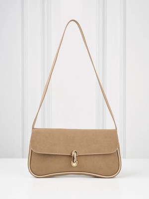 Rivina Liva Kadın Vintage Gold Tokalı Retro Model El ve Omuz Çantası Krem