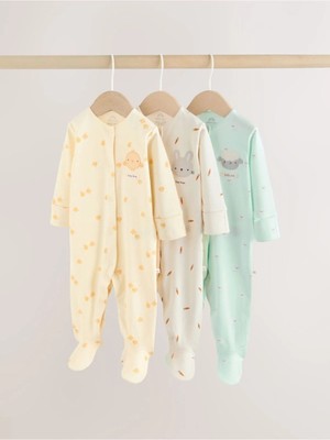 Next Baby Pamuklu Sarı Hayvan Desenli 3'lü Tulum Set