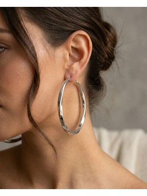 14K Halka Çelik Küpe Silver 5cm