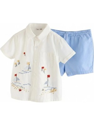 Next Baby Pamuklu Tekne Desenli Kısa Kollu Alt Üst Takım