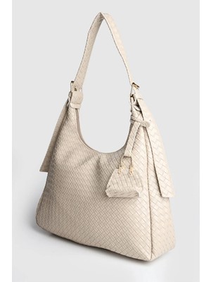 Rivina Navo Kadın Mini Charm Detayli Orta Boy El ve Omuz Çantası Desenli Vizon