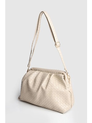 Rivina Meri Glow Örgü Detaylı El, Omuz ve Çapraz Çanta Vizon