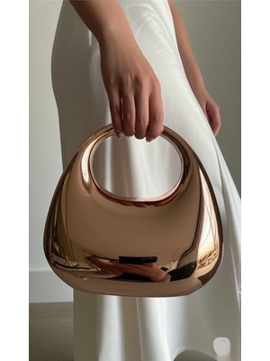 Rivina Kadın Rose Gold Rengi Aynalı Yüzeyli Özel Tasarım Abiye Çantası