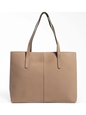 Rivina Soft Touch Büyük Boy Tote Model Kadın El Kol ve Omuz Çantası Vizon