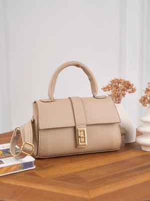 Rivina Lior Kadın Mini Kilit Detaylı Çapraz Askılı El ve Omuz Çantası Vizon