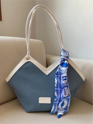 Rivina Fular Detaylı V Kesim Kanvas Kadın El & Omuz Çantası