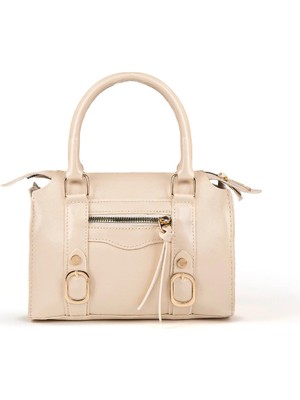 Rivina Kadın Vintage Tasarım Deri Görünümlü Toka Detaylı Fermuarlı Günlük El Omuz ve Çapraz Askılı Çanta