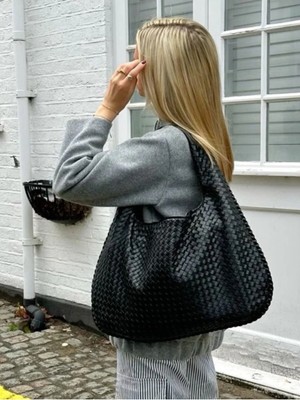 Rivina Bahes Kadın Örgülü Deri Büyük Boy Tote Model El Kol ve Omuz Çantası