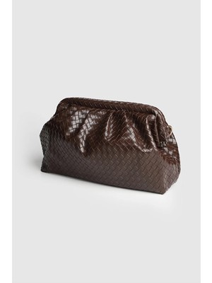 Rivina Meri Glow Örgü Detaylı El, Omuz ve Çapraz Çanta Kahverengi