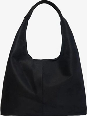 Rivina Kadın Büyük Boy El Kol Omuz ve Tote Çanta - Geniş Hacim Süet Siyah Süet Siyah